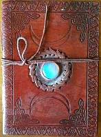 Triple Moon with Stone Embossed leather with cord 5 x 7